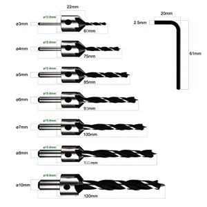 7Pcs Wood Drill Bit Set Reamer Woodworking 3-10mm Chamfer Wood Countersink Drill Bits