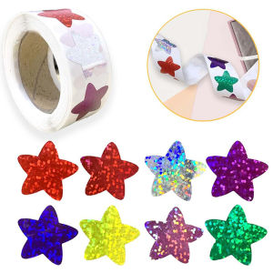 stormtime fE 500PCS Roll Colorful Star Stickers For Kids Reward School Classroom Adhesive Holographic Star Stickers For Teachers Parents DIY Craft