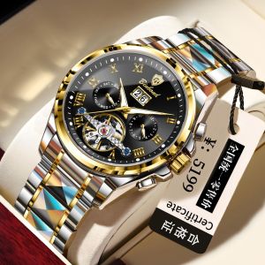 Binbond Tourbillon Đồng hồ tự động Cho nam không thấm nước Ban Đầu thép vonfram Sang Trọng Lịch Đồng hồ đeo tay dạ quang