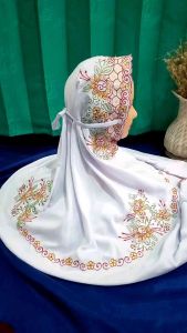 (COD) Mukena Dewasa Terusan/Lajuran Polino Motif Bordir Bunga Azalea Indah Cantik Bahan Adem