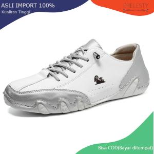 Prelesty Kulit  Sepatu Pantofel Pria Slip On Formal Tali Handmade Sepatu Loafer Kekinian Karet Empuk Ringan Kantor Cowok 346