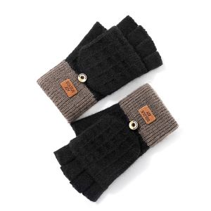 YOCKY Simple Breathable Letter Autumn And Winter Women Driving Gloves Half-finger Gloves Flip Mittens Female Gloves Christmas Wool Mittens