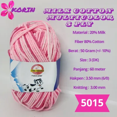 Benang Rajut Milk Cotton Multicolor 5PLY / Katun Susu Milk Cotton Mix Sembur [50gr] Korin