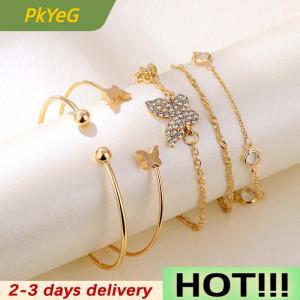 PkYeG 5PC New Bohemian Elegance Open Bracelets Rhinestone Butterfly Bracelet Girl Gift