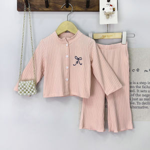 Bear Leader Pink 2025 Autumn New Toddler Girl Suit Bow Long Sleeve Cardigan+Pants Two Piece Set for 1-3 Years Old Childrens Clothes