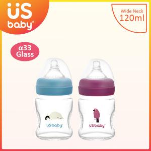 US Baby Premium Glass Bottle(Wide Neck) Baby Milk Bottle Botol Susu Kaca BPA-FREE Anti-Colic Bottle