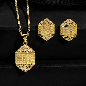 SEQUITO Charming Women Golden Jewelry Set Conical Pendant Necklace Hollow Big Stud Earrings Evening Party Clothes Accessories SJ419