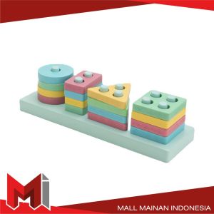MallMainan-M332 Puzzle Geometri Mainan Edukasi Anak Papan Susun Sortir Bentuk Rainbow / Puzzle Kayu Pilar Basic Shape Balok Susun / Wooden Toys Matching Shape Import