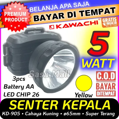 Senter Kepala Kawachi 5w 5 Watt LED Super Terang KD-905 Menggunakan Battery AA 3pcs Outdoor Tool Headlight Camping Flash Light Mancing Berburu 2 Mode Terang dan Normal Senter Kepala Murah Laz COD Bisa Bayar di Tempat Sasa Mall