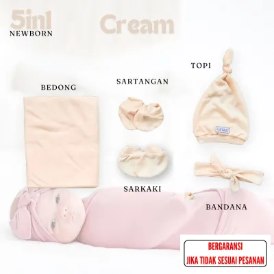 Paket Bundle Newborn Bayi Perempuan 5in1 Bedong Topi Bando Sarung Tangan Kaos Kaki Bayi Baru Lahir