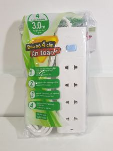 Ổ Cắm Điện Gongniu Chống Cháy 4 Ổ 2 chấu 1 Công Tắc 2500W/10A Dây dài 3/5M (V1040)
