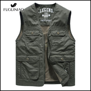 Fuguiniao Áo Vest Ngoài Trời Mùa Hè Nam Đơn Giản Nhiều Túi Có Thể Đeo Vai Cổ Đứng Áo Khoác Câu Cá