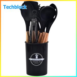 12Pcs Kitchen Utensil Set Cooking Tools Kit with Holder Non-Stick Spatula Set Spatula Spoon Brush Whisk for Kitchen