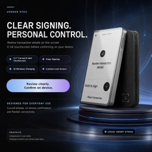 Ledger Stax 100% Authentic Crypto Hardware Wallet for Bitcoin BTC Ethereum ETH Solana SOL | 3.7-Inch Curved E Ink Touchscreen | Bluetooth 5.2 NFC USB-C Qi Charging | CC EAL6+ | Magnet Shell & Recovery Key | PH Local Stock | 1-Year Local Seller Warranty