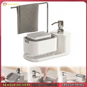 Winnereco 4-in-1 Kitchen Soap Dispenser Set with Towel Rack Kitchen Sink Soap Dispenser Sink Countertop Storage Organizer for Kitchen Sink