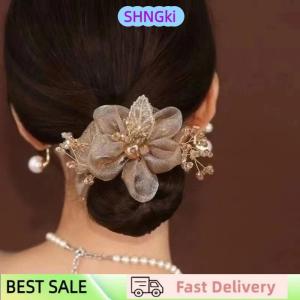 SHNGki Elegant Rhinestone Flower Tie Hair Rope Female Ponytail Ball Head Rubber Band Scrunchie Ring