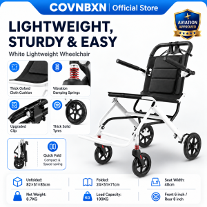 COVNBXN Lightweight Foldable Wheelchair Pushchair | Ultra Compact Easy to Push | Portable for Elderly Limited Mobility