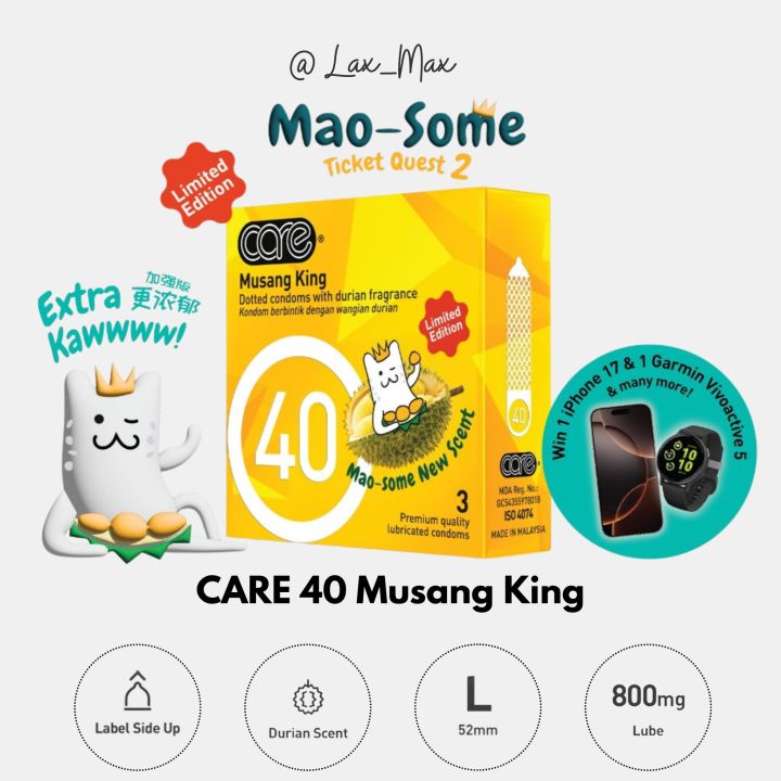 Care 40 Musang King Condom (3’s) Limited Edition | Stand a Chance to ...