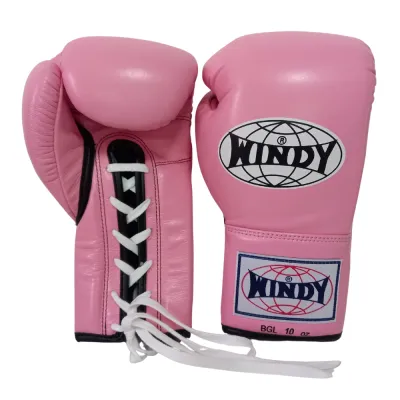 Windy Sports Lace up Gloves (8101214 oz ฺ) Pink Genuine Leather MuayThai MMA K1 นวมเชือก ชกมวยไทย วินดี้สปอร์ต ทำจากหนังแท้ สีชมพู