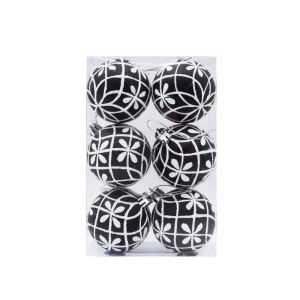 MAOMEI HOUSE 6PCS Tròn Bóng Cây giáng sinh vẽ tay Đen và trắng Chống vỡ Trang trí cây giáng sinh Bền 6cm Bóng treo giáng sinh Cửa Sổ
