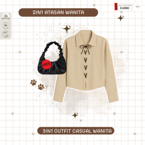 Modis - One Set Wanita Kekinian Korea Hijab | Belt Choco Hijab Bella Square Coklat Tua Fara Blouse Cream Celana Jennie Knit Choco | One Set Wanita Kekinian - ML03