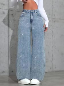 Womens Plus Size Loose Jeans Casual Straight Denim Pants Elastic Stretch Comfort Fit Decorated with Beaded Embroidery Jeans2026
