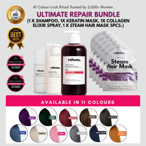 Rehues Ultimate Repair Bundle for Coloured Hair - Colour Lock Shampoo Keratin Repair Mask Collagen Elixir Spray