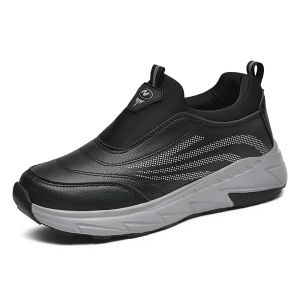YCAMEL Loose men PU leather shoes For Men And Women waterproof non slip lightweight wide toe Slip on Elderly Walking Shoes Big Size 45 46 47