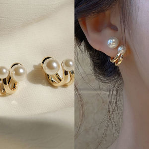 good 999 18K GOLD Fashional Temperament Pearl two wear personalized design Earrings ES6096