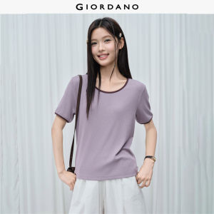 Giordano Beau Monde Women Contrast tipping short sleeve ribbed knit tee Free Shipping 13326504
