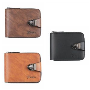 USECOAT Dây kéo Ví nam Khóa Màu trơn Ví doanh nhân Di động Ví đựng thẻ Ví da đựng tiền xu Nam