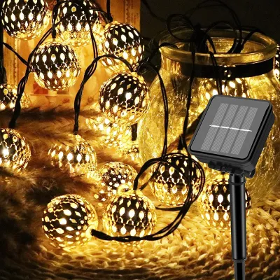 City Goods 20 Led Waterproof Solar String Lights Moroccan Ball Christmas Silver Ball Star Christmas Decor