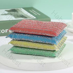 [4 Pcs] Steel Wire Sponge Wipes Household Brush Cleaning Tool Double Sided ReusableThickened - Kitchen Cleaning Brus