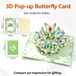 Beautiful Dimensional Butterfly Pop Up Card with Vibrant Floral Colors Complete with Envelopes for Celebrating Mom Wife Daughter on Any Special Day