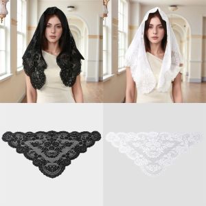 FLORI 17263cm Flower Embroidery Scarf Embroidery Lace Solid Color Lace Triangle Scarf Elegant Breathable Head Covering for Women
