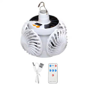 Newest Solar Outdoor Camping/ Tent Fan Light Hanging 2in1 Football Light Portable Silent Emergency Lights With Remote