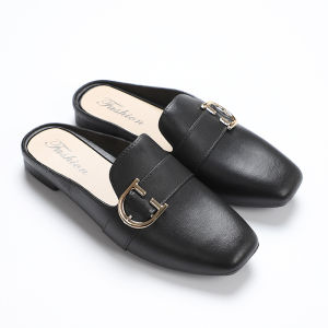 [Free Shipping] Spring and summer fashion new PVC flat-soled womens slip-on mules with closed toe suitable for home and outdoor wear breathable shoes