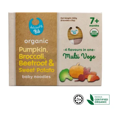 Deliciously Bib Organic Pumpkin Broccoli Beetroot And Sweet Potato Baby Noodles