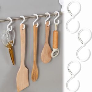 10pcs Japanese Style Hook With Lock Buckle S-Shaped Plastic Clothes Hanging Hanger Bathroom Kitchen Shelf Storage