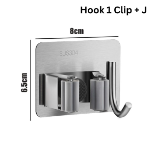SUS304 Stainless Steel Self-Adhesive Wall Mount Hook with Secure Clip
