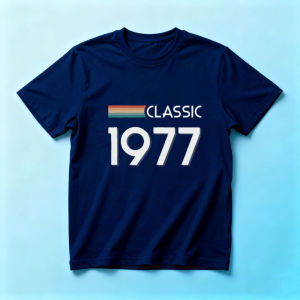 Vintage Rainbow Strip Classic 1977 T Shirt Men Women Born Year Letter Print Cotton Crew Neck Birthday Nostalgic Casual Top