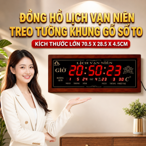 Đồng Hồ Lịch Vạn Niên Điện Tử LED Treo Tường Khung Gỗ Đẹp Bền Đẹp Hiển Thị Nhiệt Độ Chính Xác