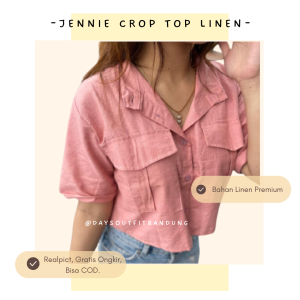 Kemeja Crop Linen wanita korean Style Terlaris / Baju atasan crop top cewek menarik model sekarang / OOTD ala selebgram / Kemeja Basic Polos Trendy bahan linen