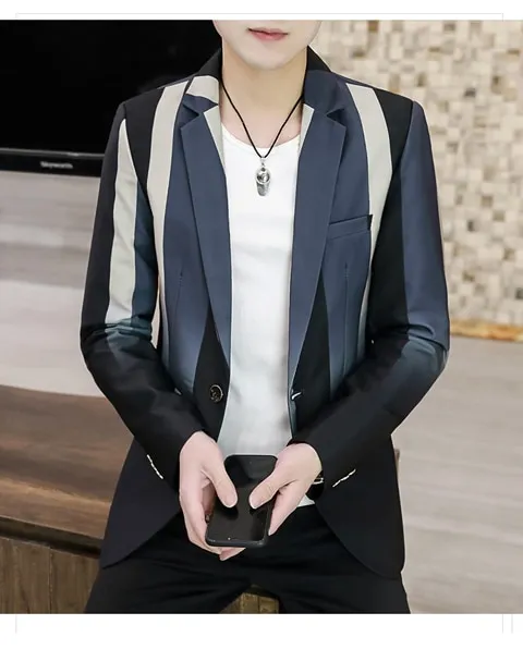 Men Striped Blazer Hombre Men Stylish Blazer 2021 Spring Trend
