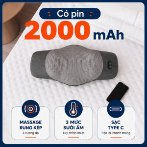 Đệm Kê Lưng Massage Rung & Sưởi Ấm EMA - Gối Kê Thắt Lưng Cao Su Non Không Dây Giảm Đau Mỏi Cột Sống