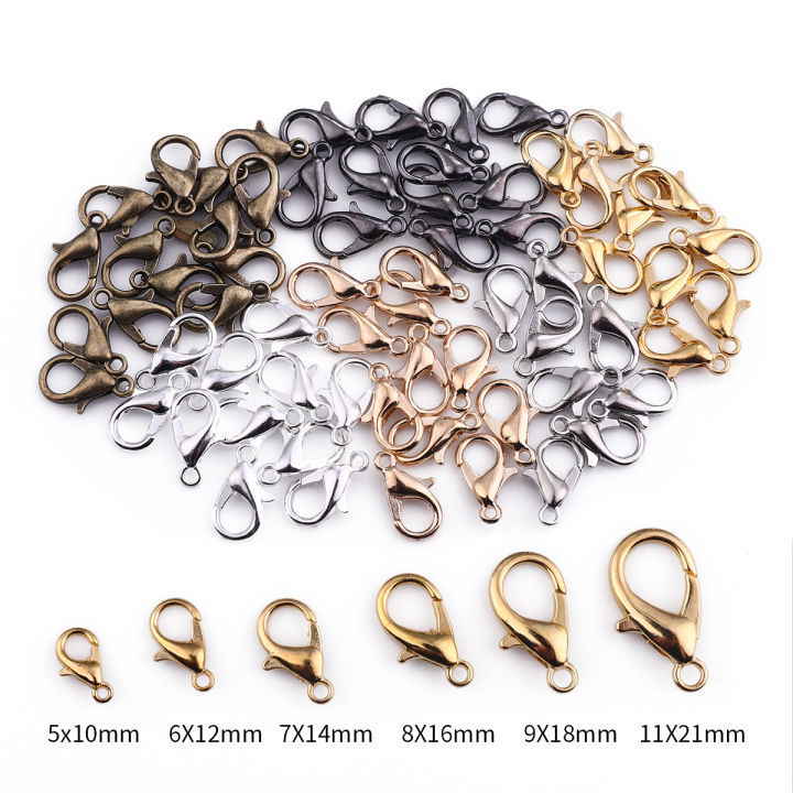 20-50Pcs/Bag 10/12/14/16/18/21mm Alloy Lobster Clasps Hooks Chain For  Bracelet Necklace Connectors DIY Jewelry Making Findings Supplies