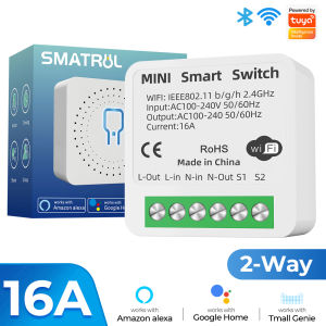 SMATRUL MINI light switch 16A Tuya WiFi push controller Light Breaker with Power moniter 2 way Module Smart Life APP Voice Relay Controller Timer for Google Home Alexa 110-220V 240V