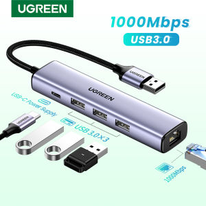 UGREEN 4 in 1 Hub with Gigabit RJ45 3 x USB 3.0 Ports Compatible with MacBook Pro Air iMac iPad Galaxy S22 S21 Surface Book Dell XPS Chromebook and More
