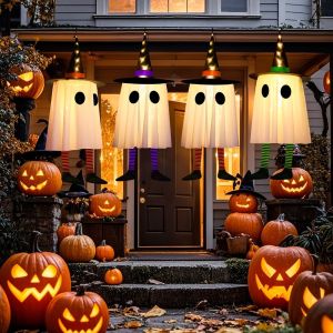 SDFSF สดใส ผีแขวนฮาโลวีน กระพริบ ลอยตัว ไฟ LED สเปคเตอร์ น่ากลัว พร้อมหมวกแม่มด โคมไฟแขวนเพดาน Spectre กลางแจ้ง