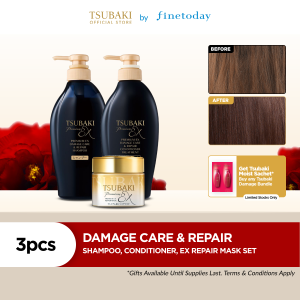 TSUBAKI Premium Damage Care & Repair Shampoo Conditioner & Premium Ex Repair Mask Bundle